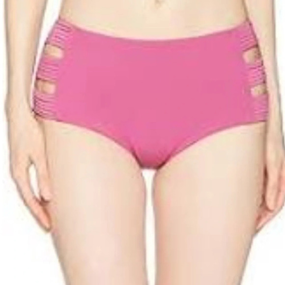 Seafolly high-waist cutout bikini bottoms pink 10 - Picture 1 of 5
